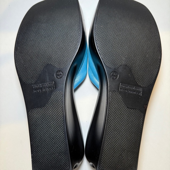 CHARLES DAVID Leather Platform Wedge Heel Sandals Size 8 Light Blue Slides y2k - Picture 10 of 12